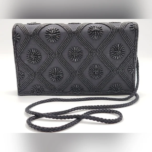 Elegant Black Beaded Women's Evening Bag - Picture 1 of 8